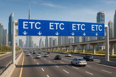 Modern Dubai highway with electronic toll system Modern Dubai highway with electronic toll system