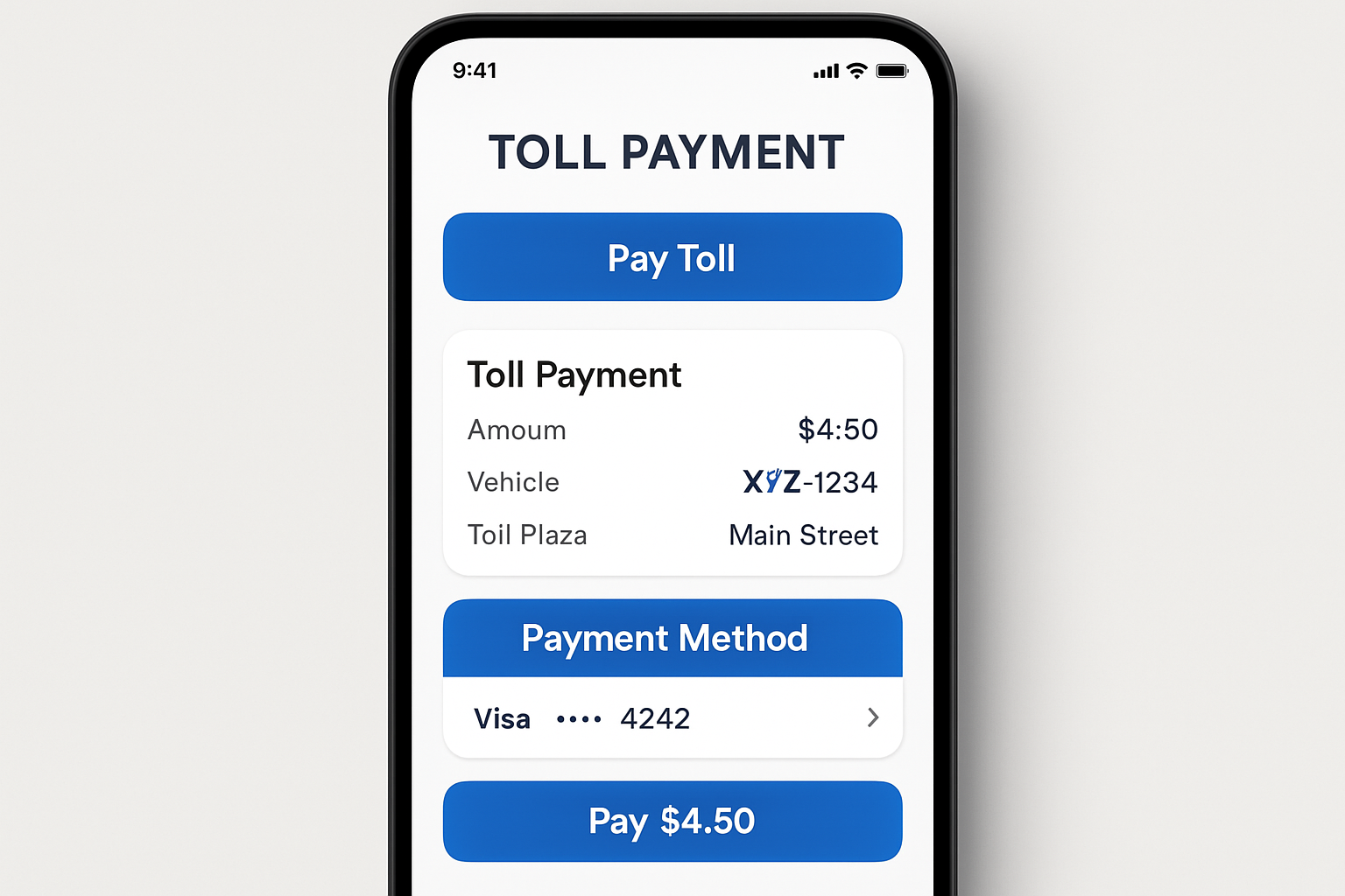 User-friendly toll payment app interface